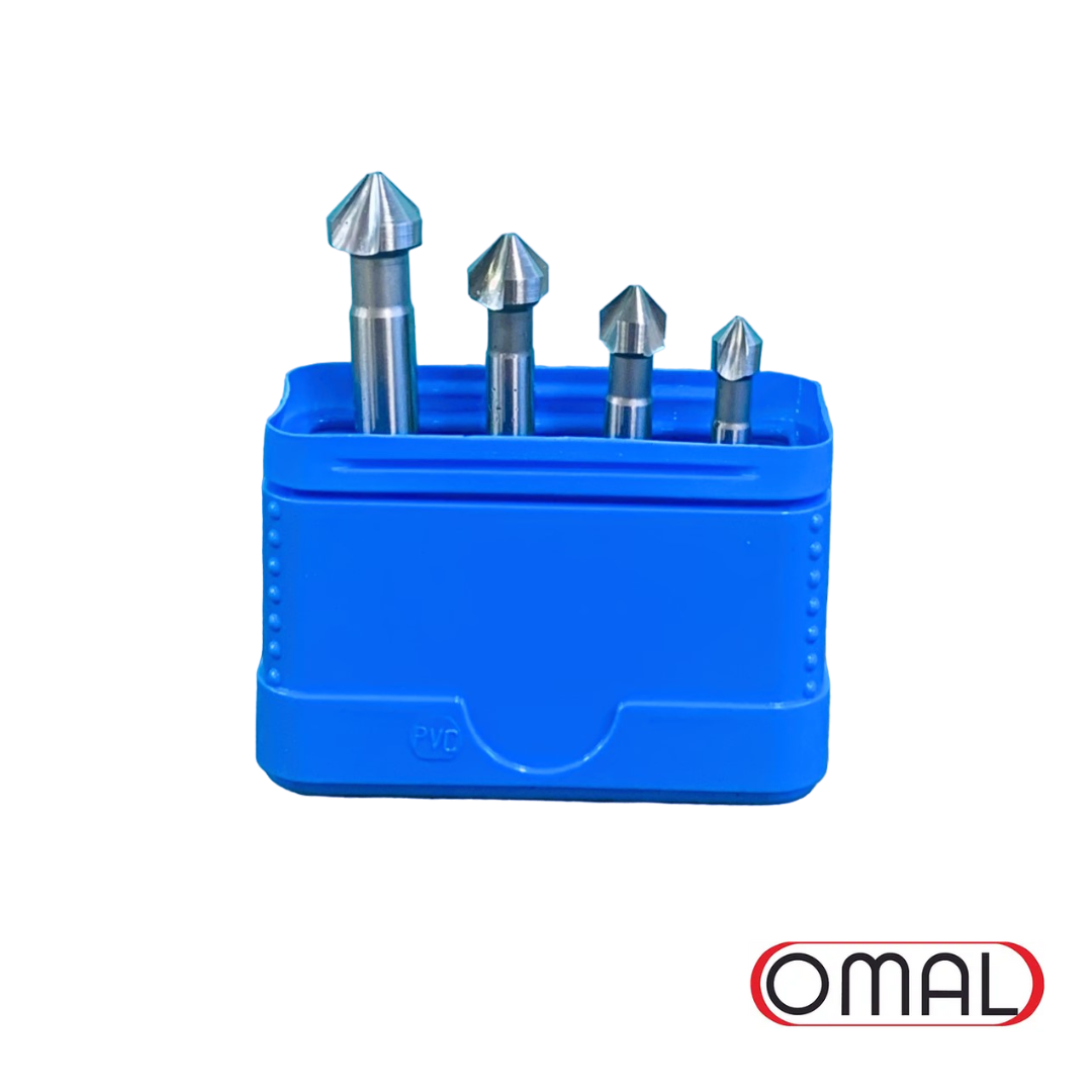 Set n°4 Svasatori a 3 tagli HSS DIN 335/C 90°, Ø6,3-Ø8,3-Ø10,4-Ø12,4mm - Omal art. 034/1 - CSC Utensili