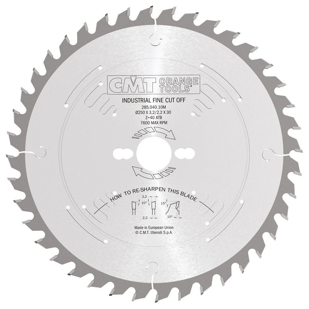 CMT 285.040.10M - Lama circolare per taglio traverso vena D=250mm Z=40 - CSC Utensili