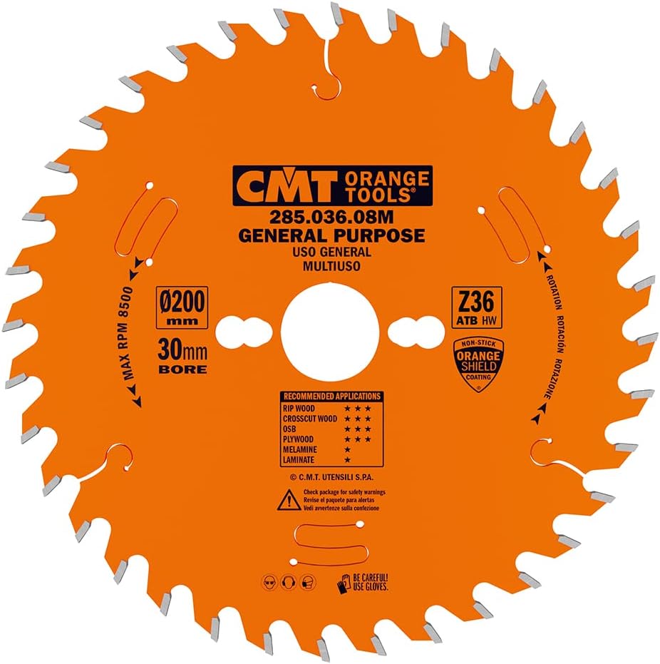 CMT 285.036.08M - Lama sega circolare D=200mm Z=36 per taglio traverso vena - CSC Utensili