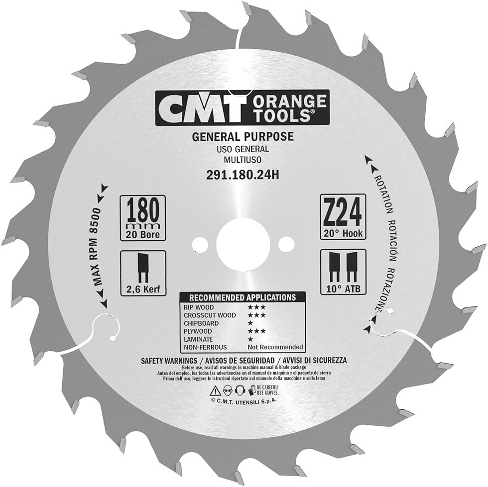 CMT 291.180.24H - Lama circolare per taglio lungo e traverso vena D=180mm Z=24 - CSC Utensili