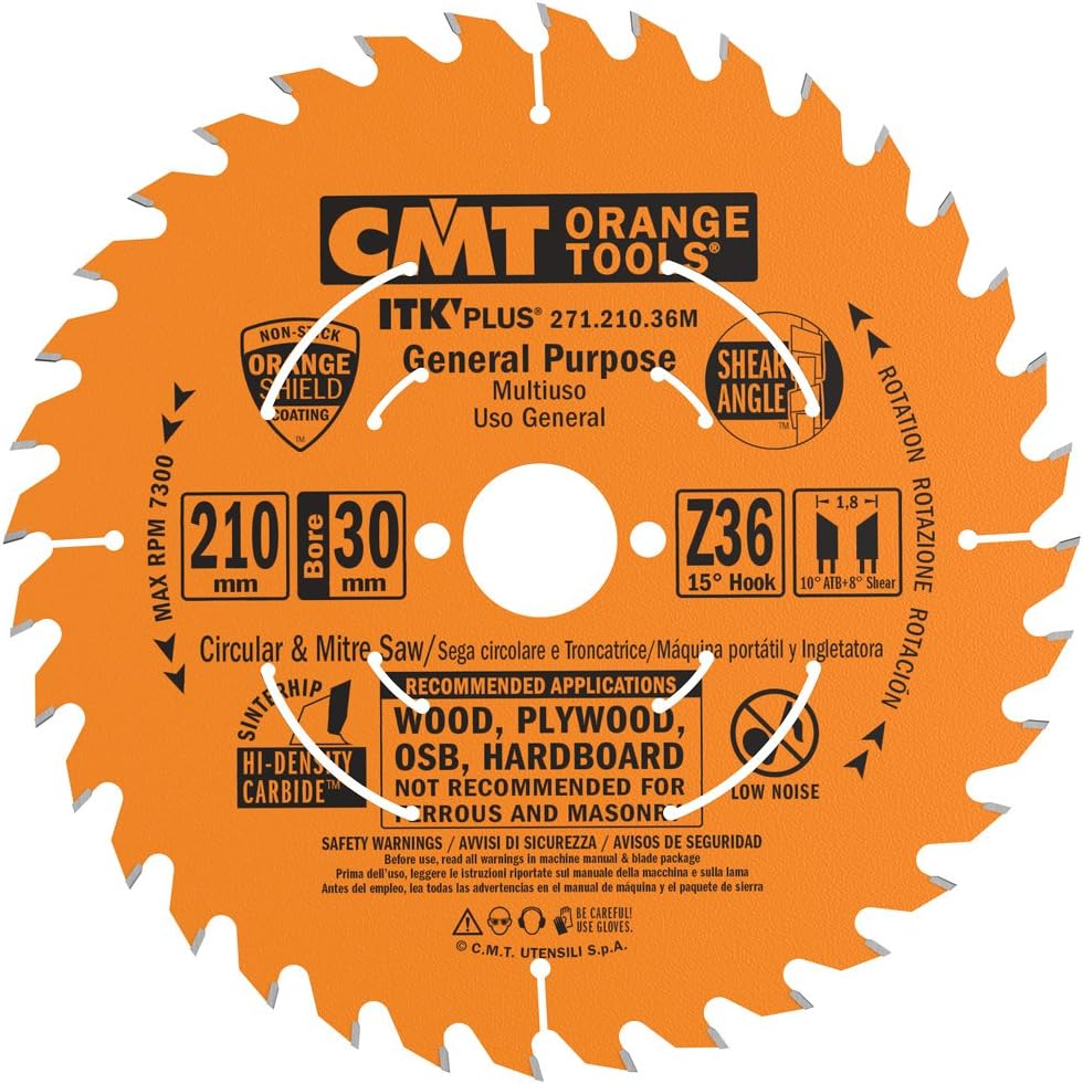 CMT 271.210.36M - Lama sega Circolare Itk-Plus D=210mm Z=36 per Taglio lungo e traverso vena - CSC Utensili