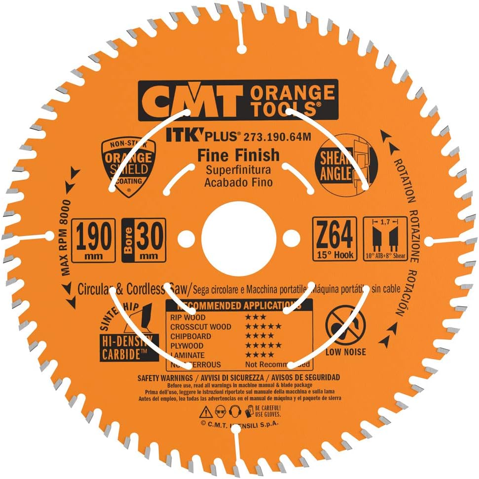 CMT 273.190.64M - Lama sega Circolare Itk-Plus D=190mm Z=64 per Taglio di Precisione - CSC Utensili