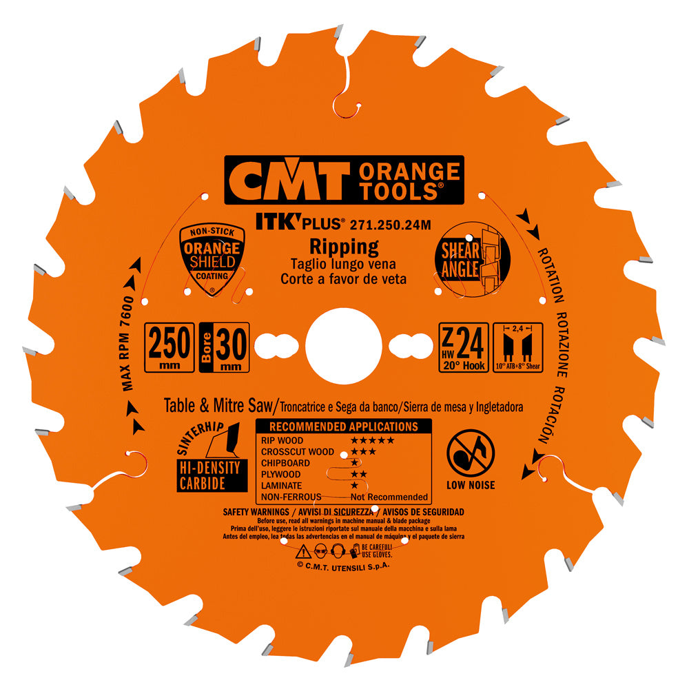 CMT 271.250.24M - Lama sega Circolare Itk-Plus D=250mm Z=24 per Taglio Lungo Vena - CSC Utensili
