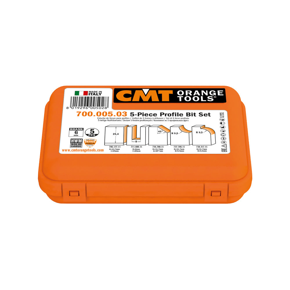 CMT 700.005.03 - Set 5 frese diritte e profilate hw per legno gambo Ø6 mm - CSC Utensili