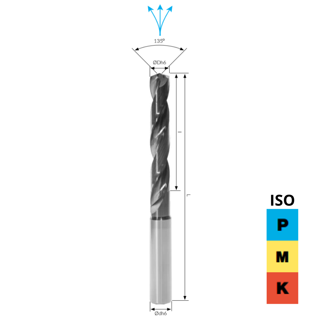 Punta 5xD HM con fori interni ad alte prestazioni per acciai e ghise, diametri da Ø8 a Ø16mm - CSC Utensili