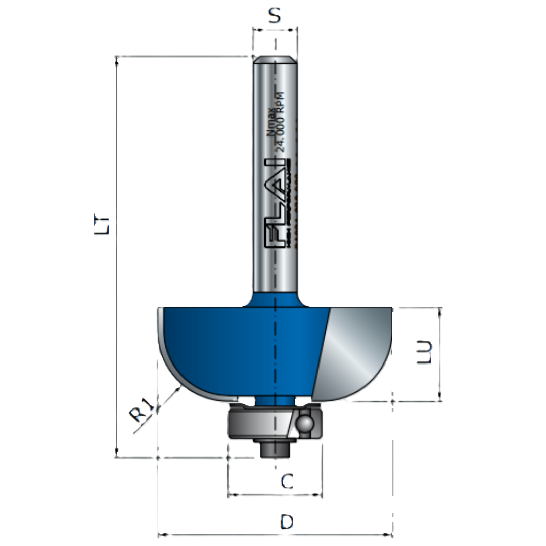 FLAI cod. PA010 317 127 - Fresa a raggio convesso D=31,75mm R1=9,52mm S=6mm - CSC Utensili