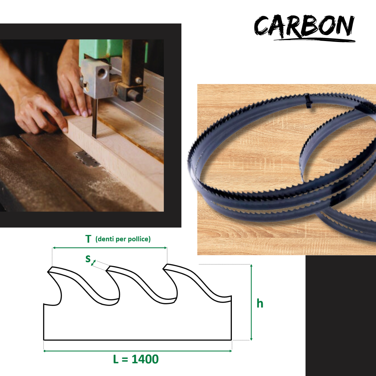 Set di Lame per Sega a nastro per legno L=1400mm h=10mm in acciaio al carbonio | CARBON - CSC Utensili