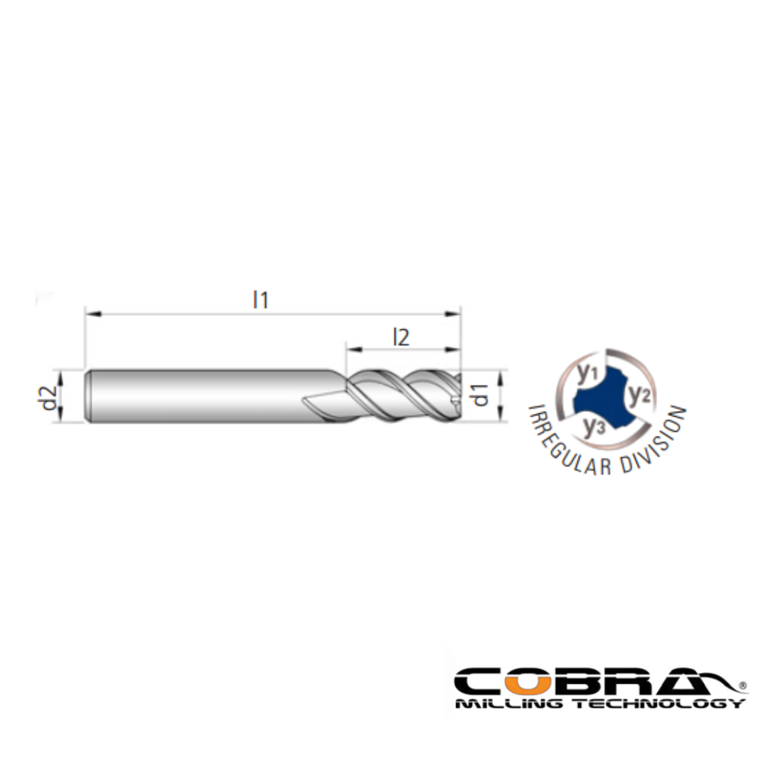 Fresa Z=3 HM ad alte prestazioni per acciai, leghe, titanio, diametri da 6 a 12mm - COBRA - CSC Utensili