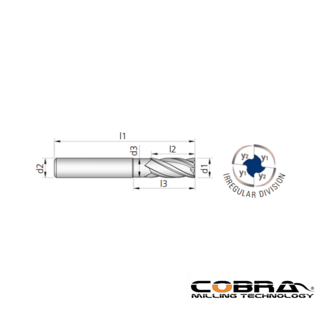Fresa Z=4 HM ad alte prestazioni per acciai, titanio, superleghe, diametri da 6 a 12mm - COBRA - CSC Utensili