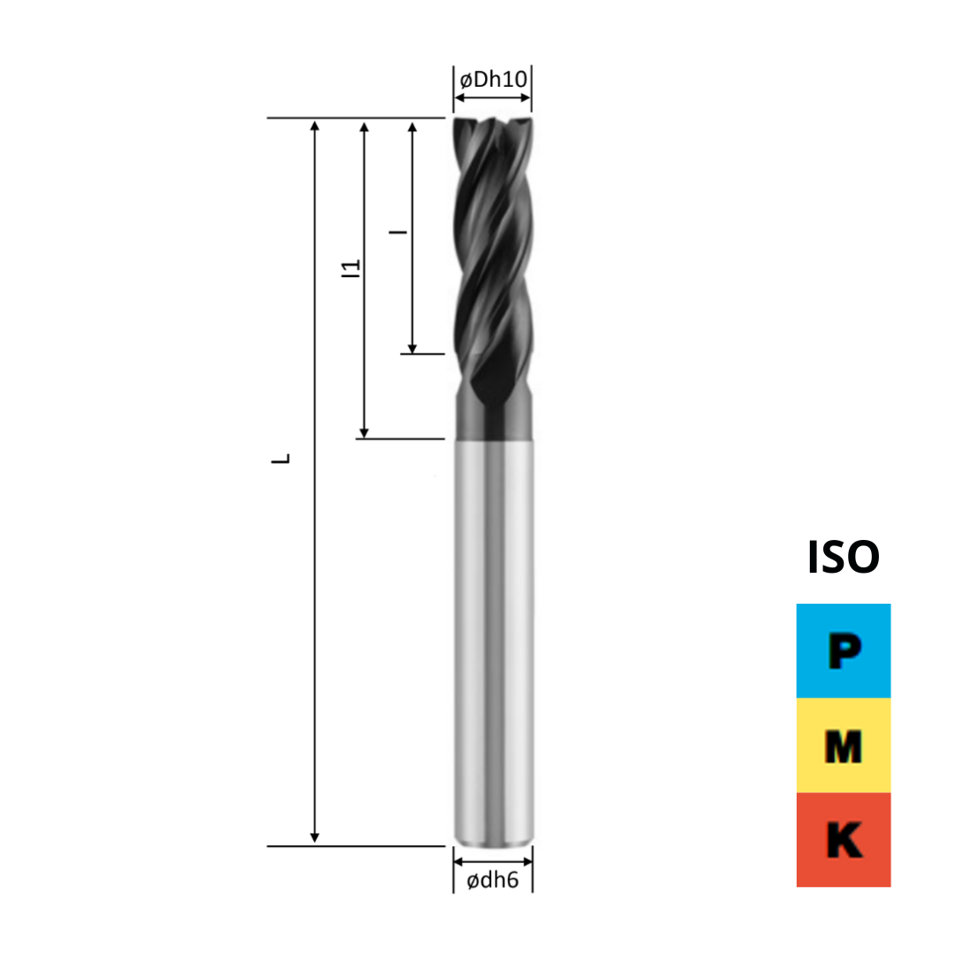 Fresa Z=4 HM per acciai e ghise, diametri da 6 a 20mm - CSC Utensili