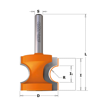 CMT 754.003.11 - Fresa a mezzo tondo D=25,4mm R=4,75mm s=6mm - CSC Utensili