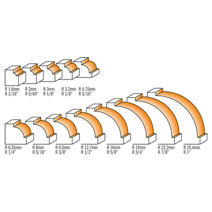 CMT 938.254.11 - Fresa a raggio concavo D=25,4mm R=6,35mm s=8mm - CSC Utensili