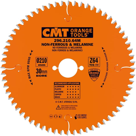 CMT 296.210.64M - Lama circolare per materiali non ferrosi, plastici e laminati  D=210mm Z=64