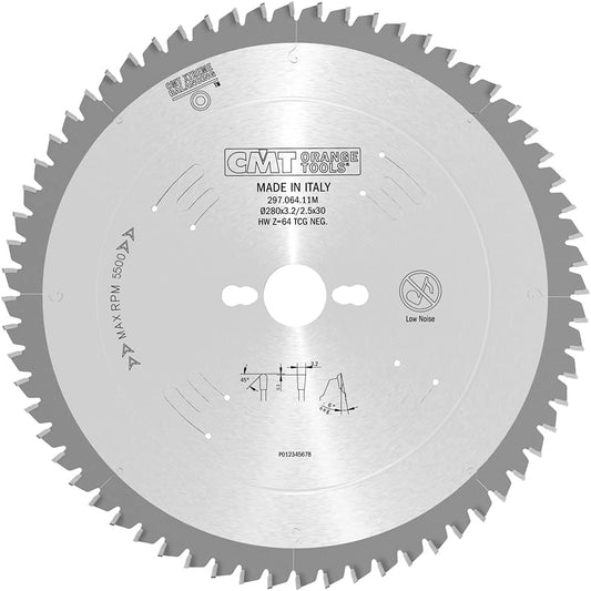 CMT 297.064.11M - Lama circolare per materiali non ferrosi, plastici e laminati D=280mm Z=64 - CSC Utensili