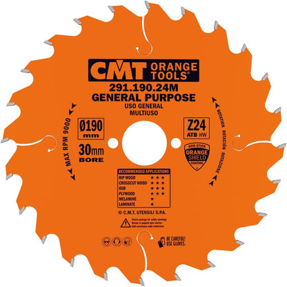 CMT 291.190.24M - Lama circolare per taglio lungo e traverso vena  D=190mm Z=24 - CSC Utensili