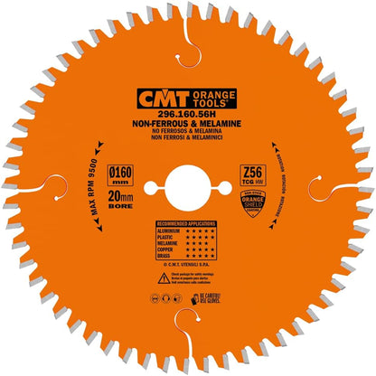 CMT 296.160.56H - Lama circolare per materiali non ferrosi, plastici e laminati  D=160mm Z=56 - CSC Utensili